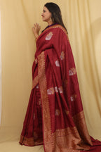 Exquisite Maroon Banarasi Tussar Georgette Saree - Luxurion World