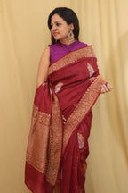 Exquisite Maroon Banarasi Tussar Georgette Saree - Luxurion World