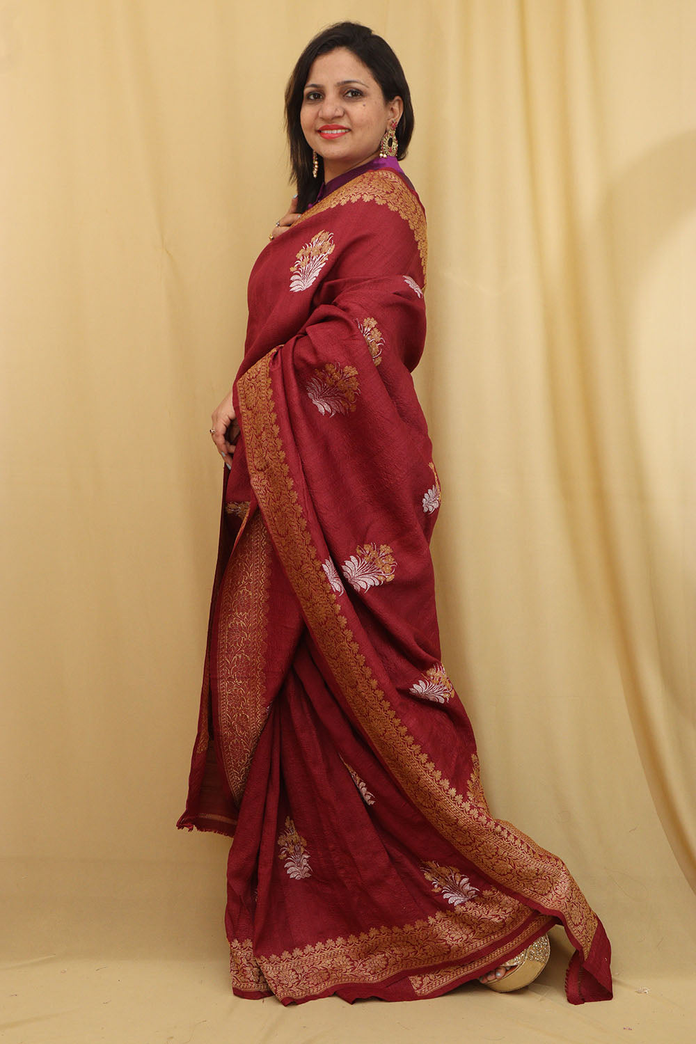 Exquisite Maroon Banarasi Tussar Georgette Saree - Luxurion World