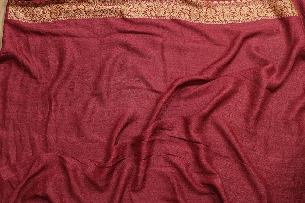 Exquisite Maroon Banarasi Tussar Georgette Saree - Luxurion World