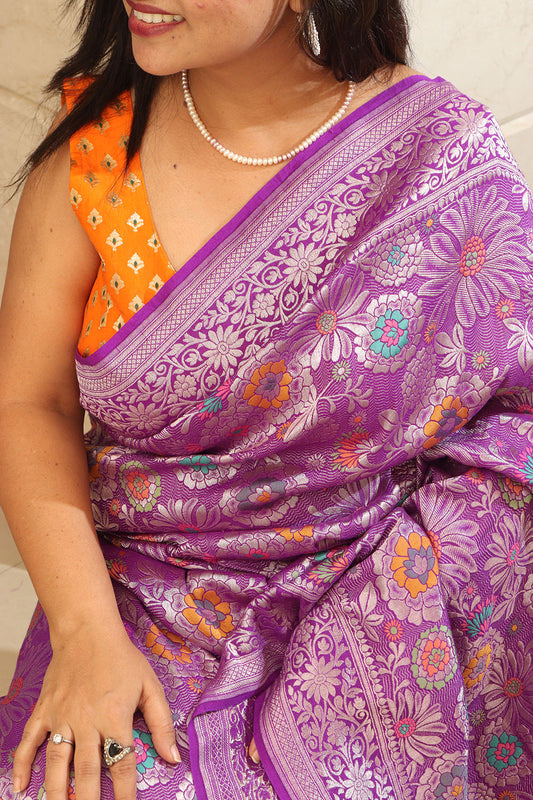 Elegant Purple Banarasi Tussar Georgette Saree