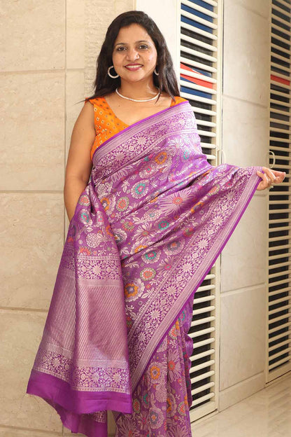 Elegant Purple Banarasi Tussar Georgette Saree - Luxurion World