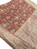Maroon Banarasi Handloom Pure Tussar Georgette Saree - Luxurion World