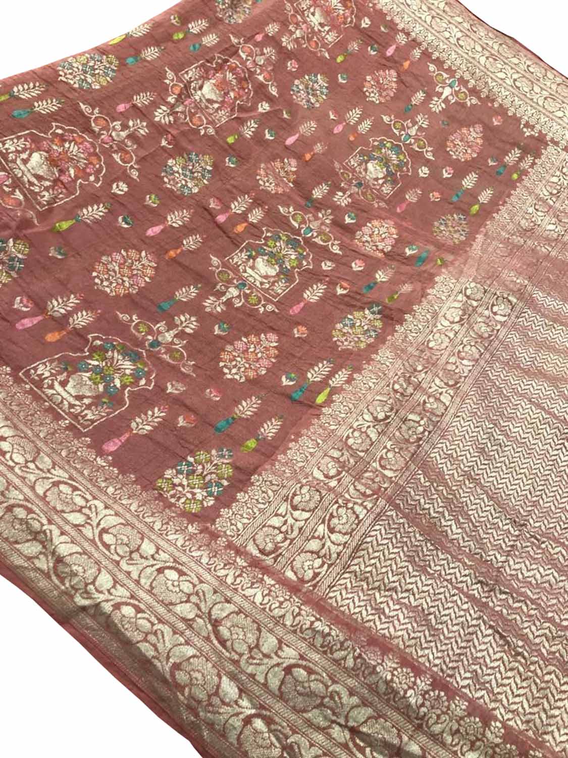 Maroon Banarasi Handloom Pure Tussar Georgette Saree - Luxurion World