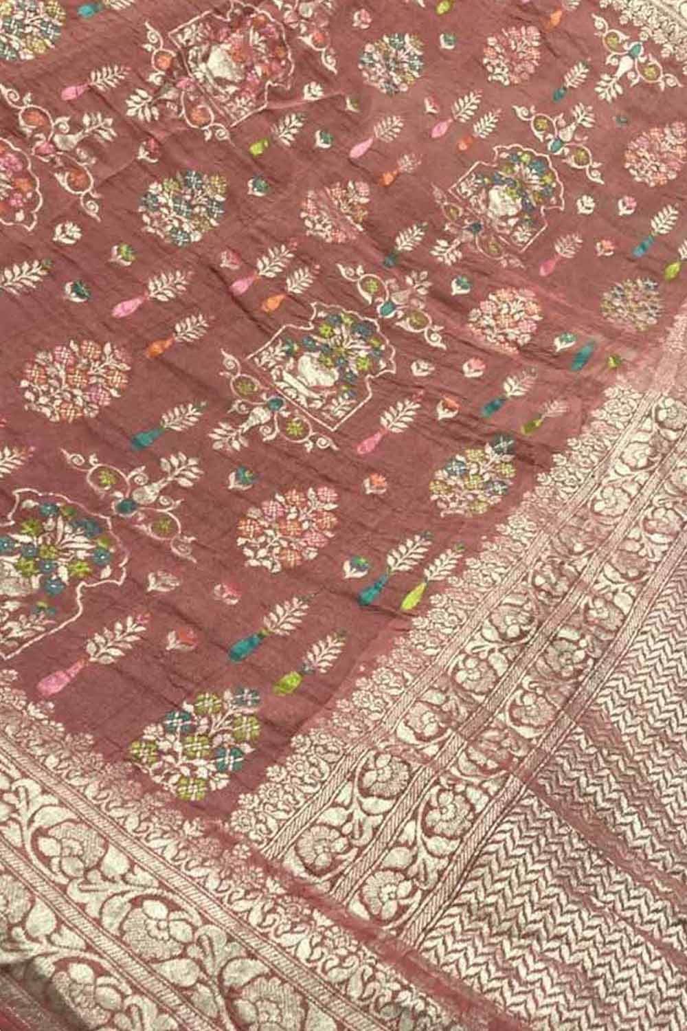 Maroon Banarasi Handloom Pure Tussar Georgette Saree - Luxurion World