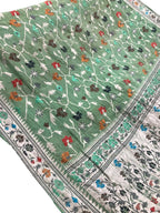 Green Banarasi Handloom Pure Tussar Georgette Saree - Luxurion World