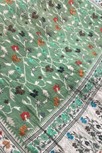 Green Banarasi Handloom Pure Tussar Georgette Saree - Luxurion World