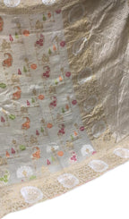 Off White Banarasi Handloom Pure Tussar Georgette Saree - Luxurion World