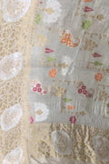 Off White Banarasi Handloom Pure Tussar Georgette Saree - Luxurion World