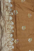 Brown Banarasi Handloom Pure Tussar Georgette Saree - Luxurion World