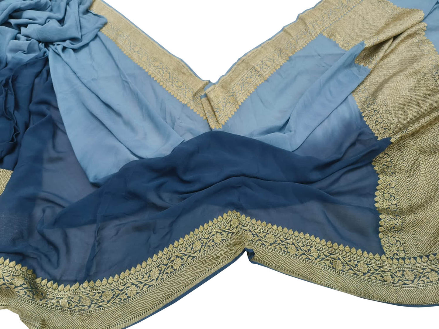Blue Banarasi Georgette Saree: Handloom Elegance - Luxurion World