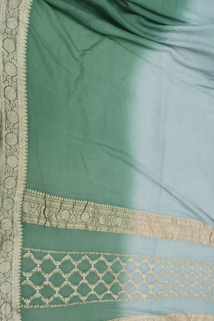 Green Banarasi Georgette Saree - Handloom Pure Elegance - Luxurion World
