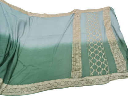 Green Banarasi Georgette Saree - Handloom Pure Elegance - Luxurion World