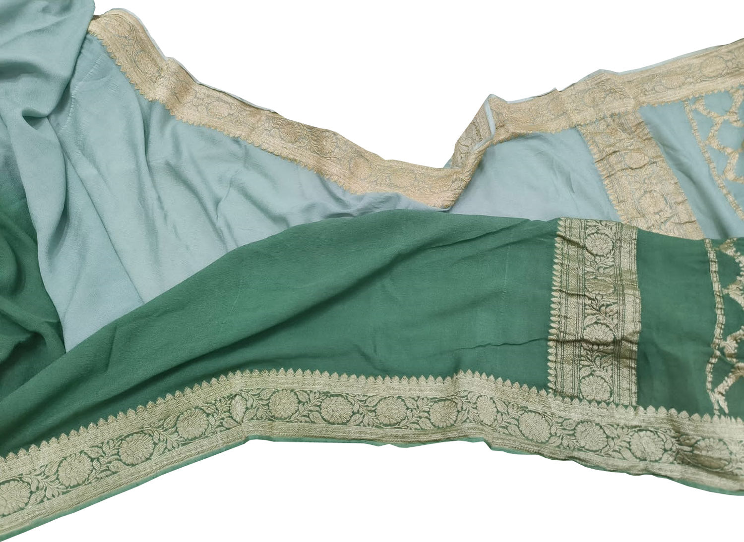 Green Banarasi Georgette Saree - Handloom Pure Elegance - Luxurion World