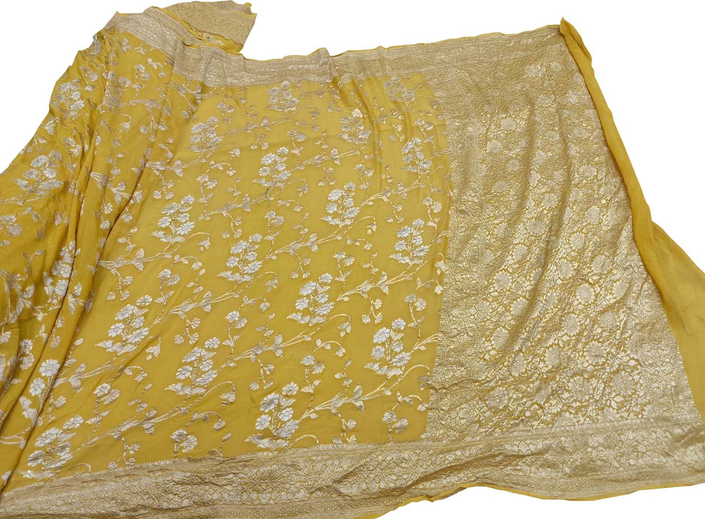 Yellow Banarasi Georgette Saree - Handloom Pure Elegance - Luxurion World