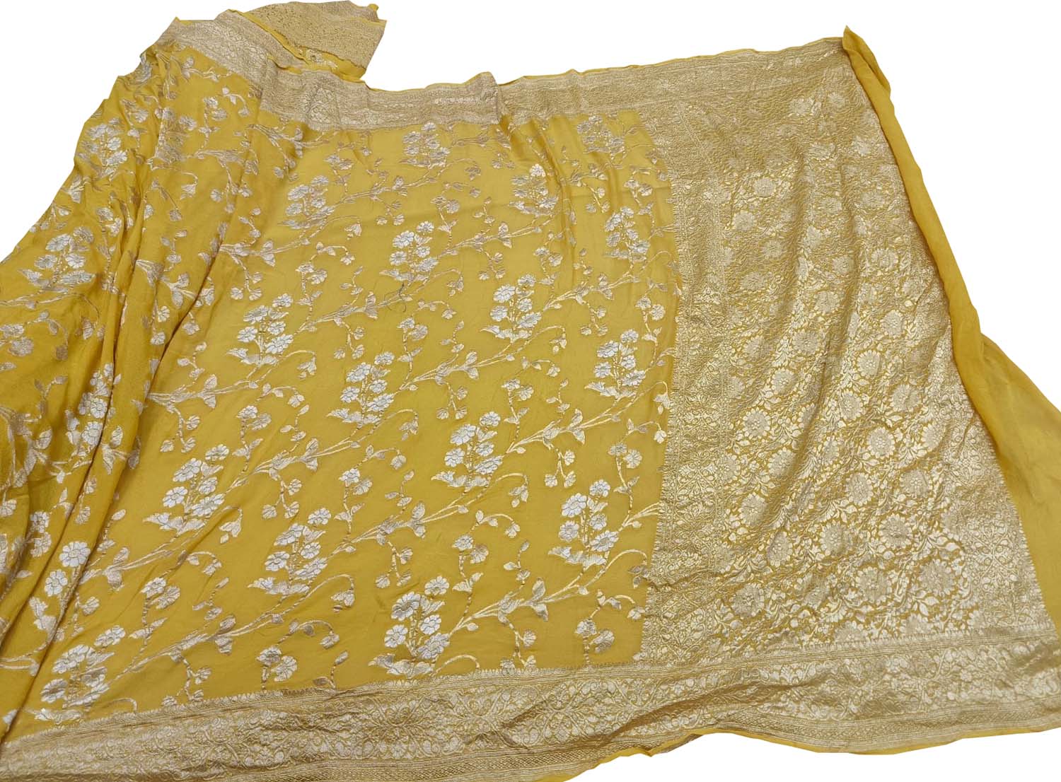 Yellow Banarasi Georgette Saree - Handloom Pure Elegance - Luxurion World