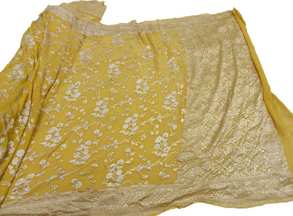 Yellow Banarasi Georgette Saree - Handloom Pure Elegance - Luxurion World