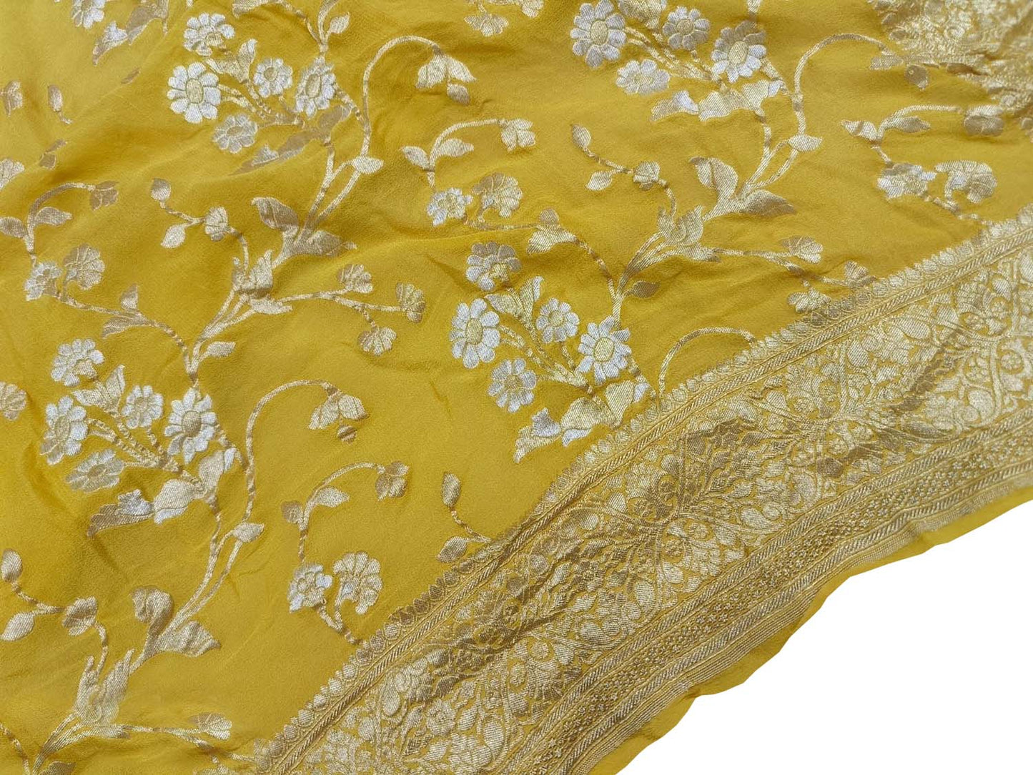 Yellow Banarasi Georgette Saree - Handloom Pure Elegance - Luxurion World