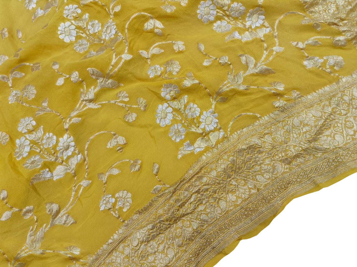 Yellow Banarasi Georgette Saree - Handloom Pure Elegance - Luxurion World