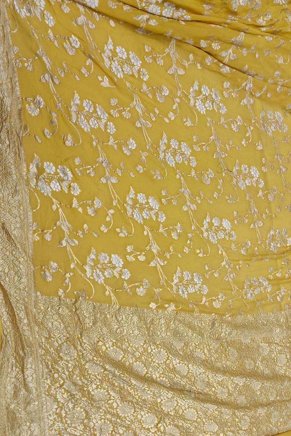 Yellow Banarasi Georgette Saree - Handloom Pure Elegance - Luxurion World
