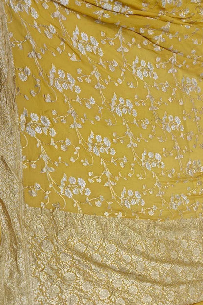 Yellow Banarasi Georgette Saree - Handloom Pure Elegance - Luxurion World