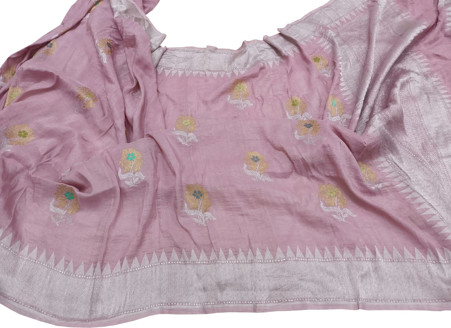 Exquisite Pink Banarasi Tussar Georgette Saree - Luxurion World