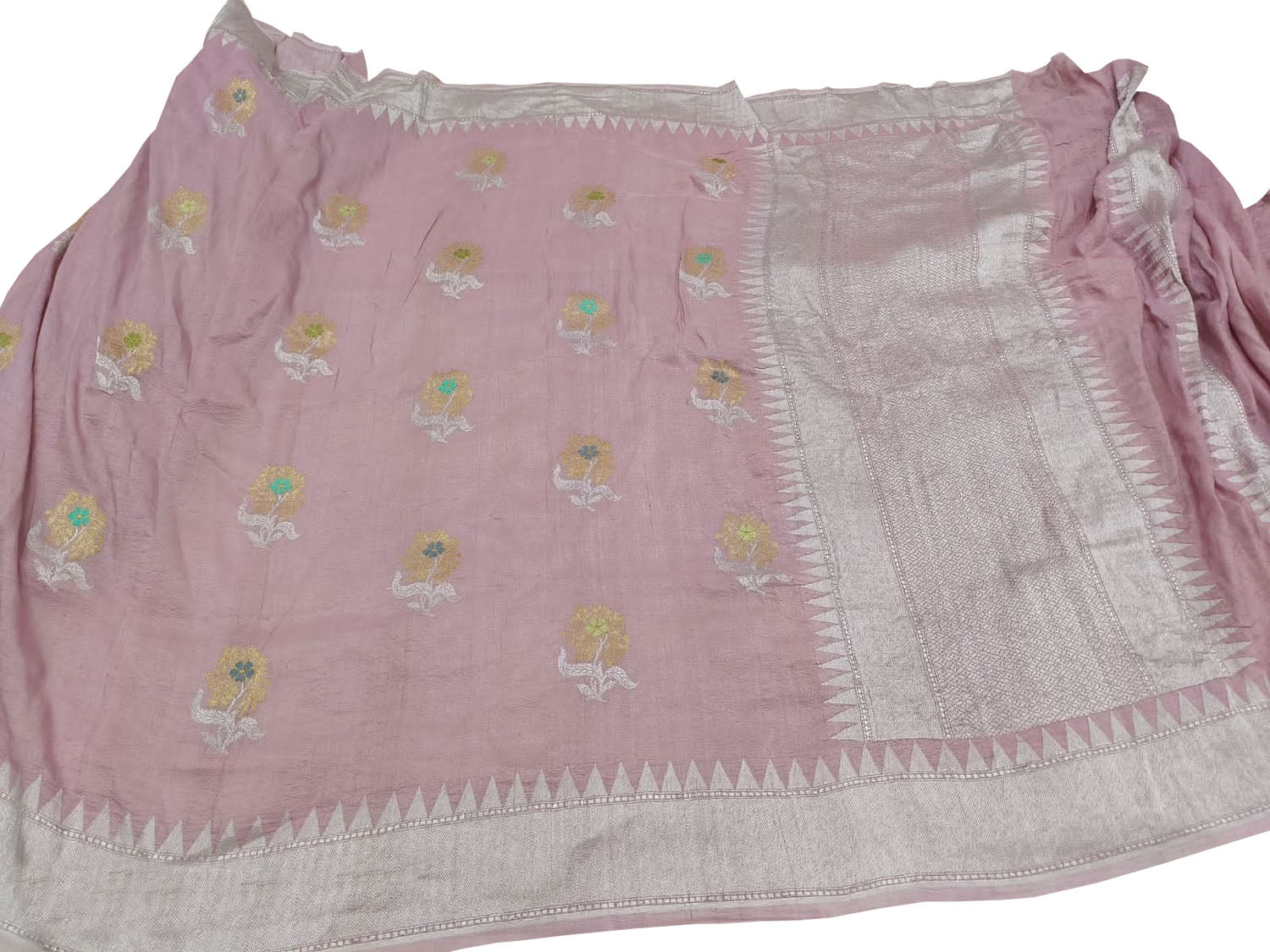 Exquisite Pink Banarasi Tussar Georgette Saree - Luxurion World