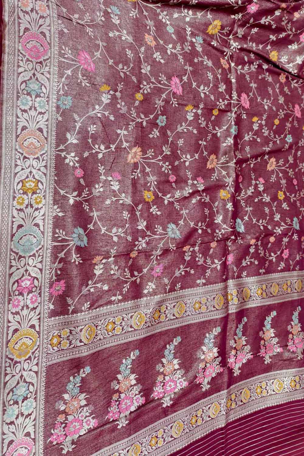Elegant Maroon Handloom Banarasi Pure Chiniya Silk Tissue Saree - Luxurion World