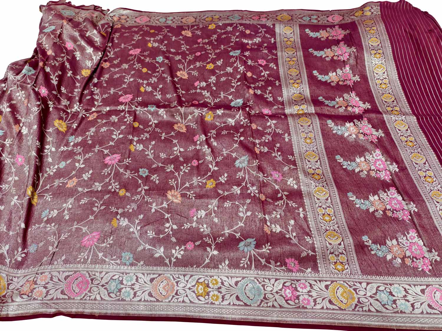 Elegant Maroon Handloom Banarasi Pure Chiniya Silk Tissue Saree - Luxurion World