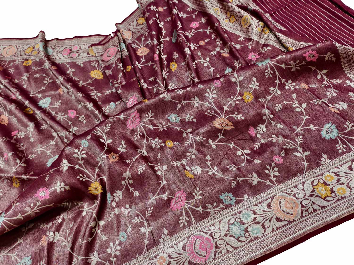Elegant Maroon Handloom Banarasi Pure Chiniya Silk Tissue Saree - Luxurion World