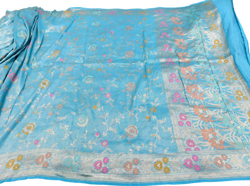 Elegant Blue Handloom Banarasi Pure Chiniya Silk Tissue Saree - Luxurion World