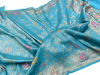 Elegant Blue Handloom Banarasi Pure Chiniya Silk Tissue Saree - Luxurion World