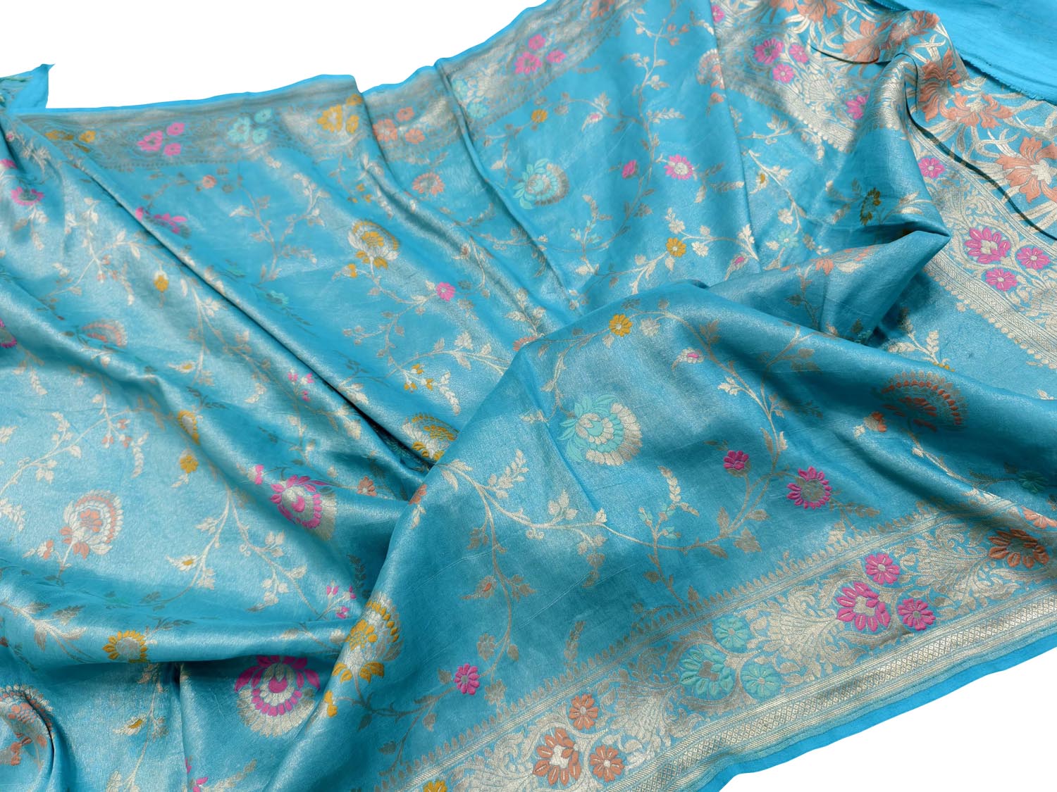 Elegant Blue Handloom Banarasi Pure Chiniya Silk Tissue Saree - Luxurion World