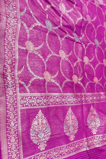 Exquisite Pink Handloom Banarasi Pure Chiniya Silk Tissue Saree - Luxurion World