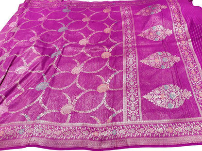 Exquisite Pink Handloom Banarasi Pure Chiniya Silk Tissue Saree - Luxurion World