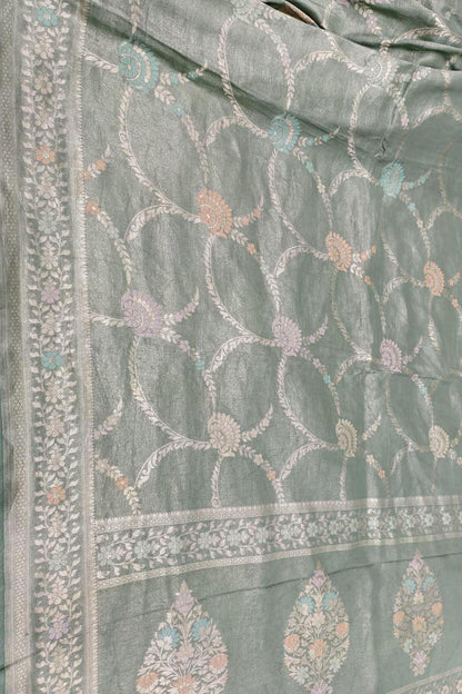 Elegant GGrey Handloom Banarasi Pure Chiniya Silk Tissue Saree - Luxurion World