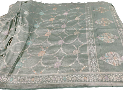 Elegant GGrey Handloom Banarasi Pure Chiniya Silk Tissue Saree - Luxurion World