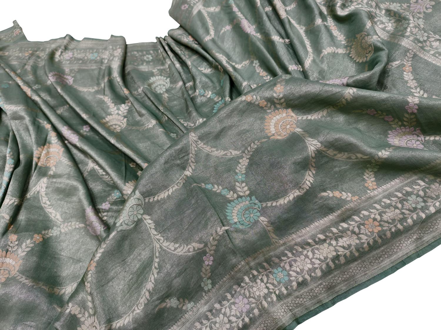 Elegant GGrey Handloom Banarasi Pure Chiniya Silk Tissue Saree - Luxurion World