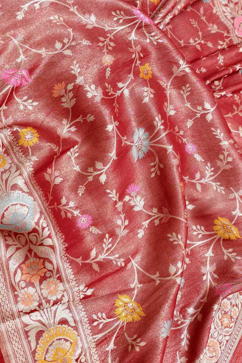 Exquisite Red Handloom Banarasi Pure Chiniya Silk Tissue Saree - Luxurion World