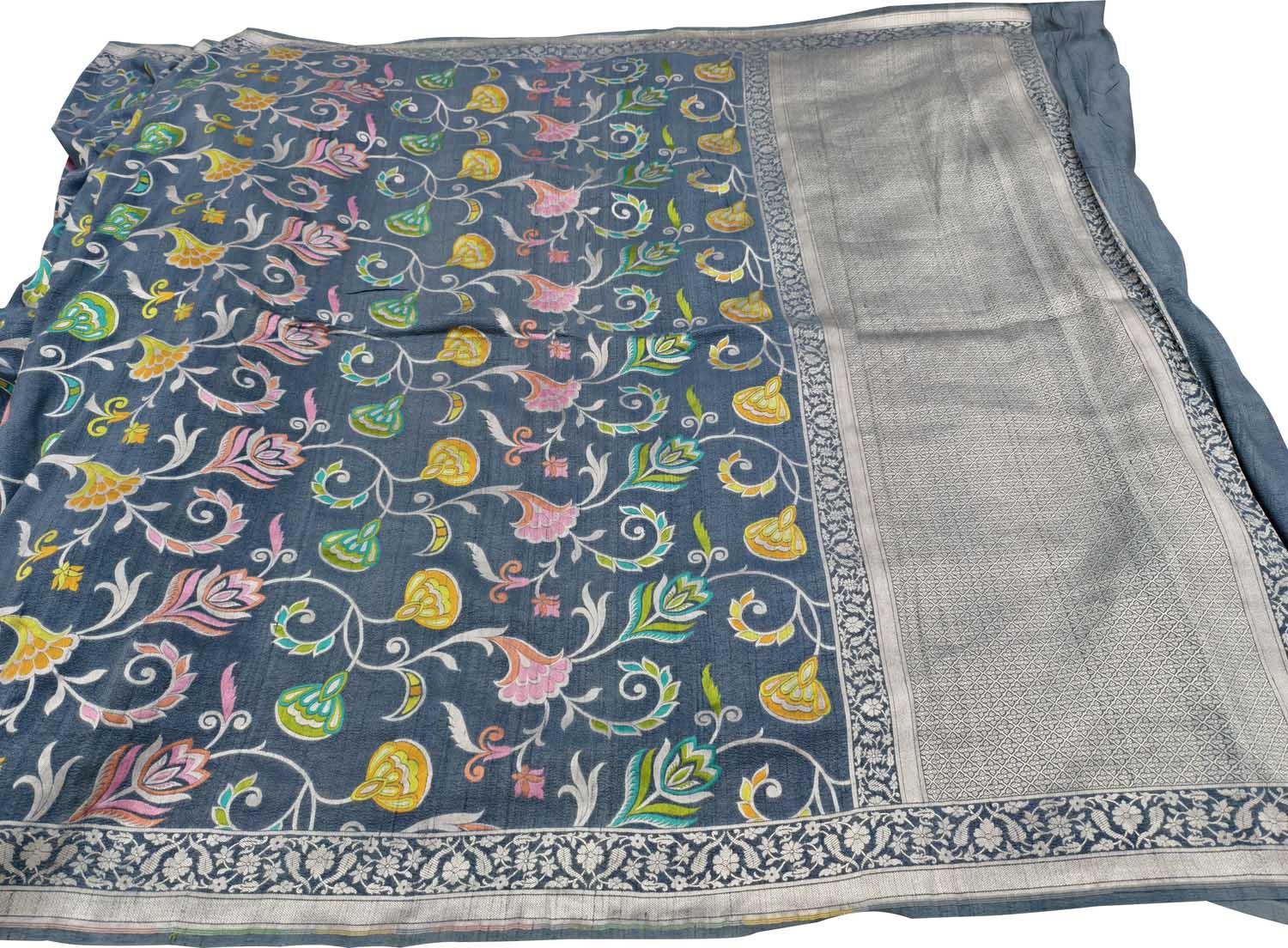 Elegant Grey Handloom Banarasi Pure Tussar Georgette Saree - Luxurion World
