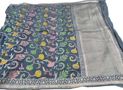Elegant Grey Handloom Banarasi Pure Tussar Georgette Saree - Luxurion World