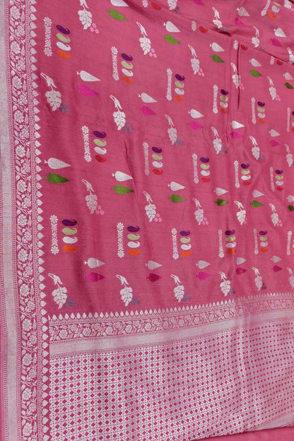 Exquisite Pink Handloom Banarasi Pure Tussar Georgette Saree - Luxurion World