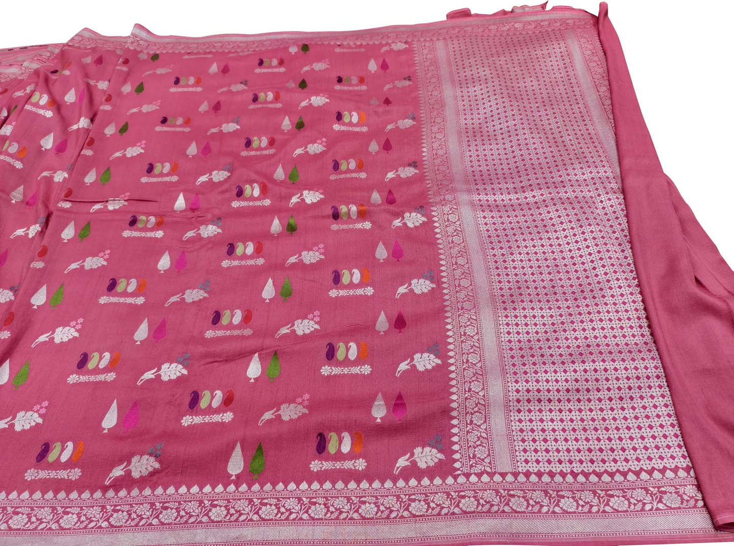 Exquisite Pink Handloom Banarasi Pure Tussar Georgette Saree - Luxurion World