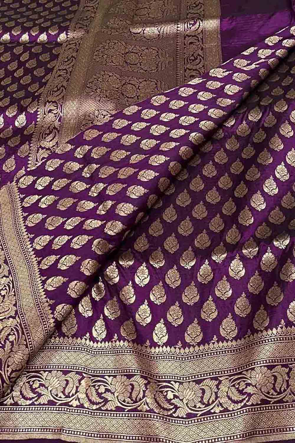 Elegant Purple Banarasi Pure Katan Silk Handloom Saree - Luxurion World