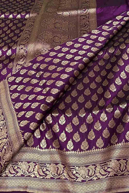 Elegant Purple Banarasi Pure Katan Silk Handloom Saree - Luxurion World