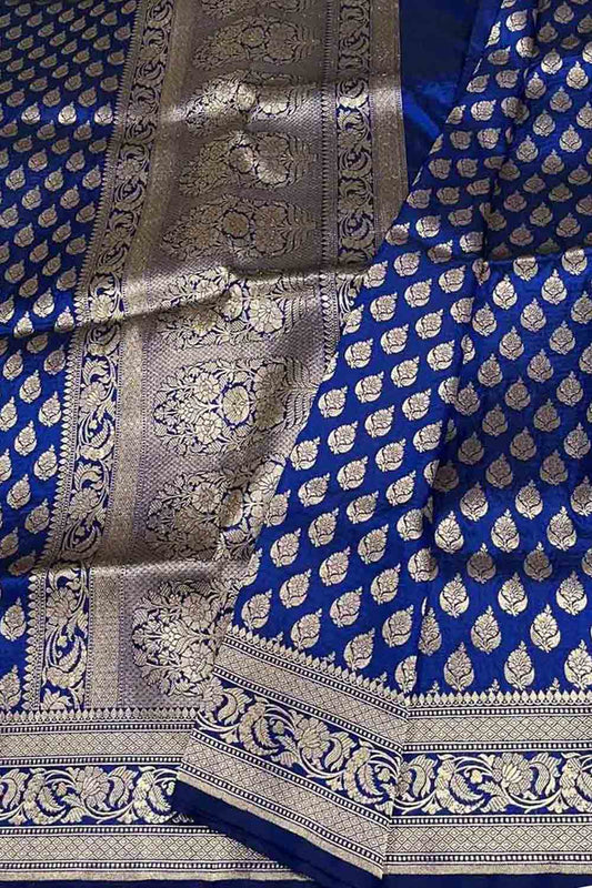 Blue Banarasi Pure Katan Silk Handloom Saree - Luxurion World