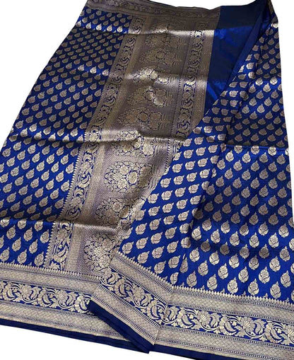 Blue Banarasi Pure Katan Silk Handloom Saree - Luxurion World