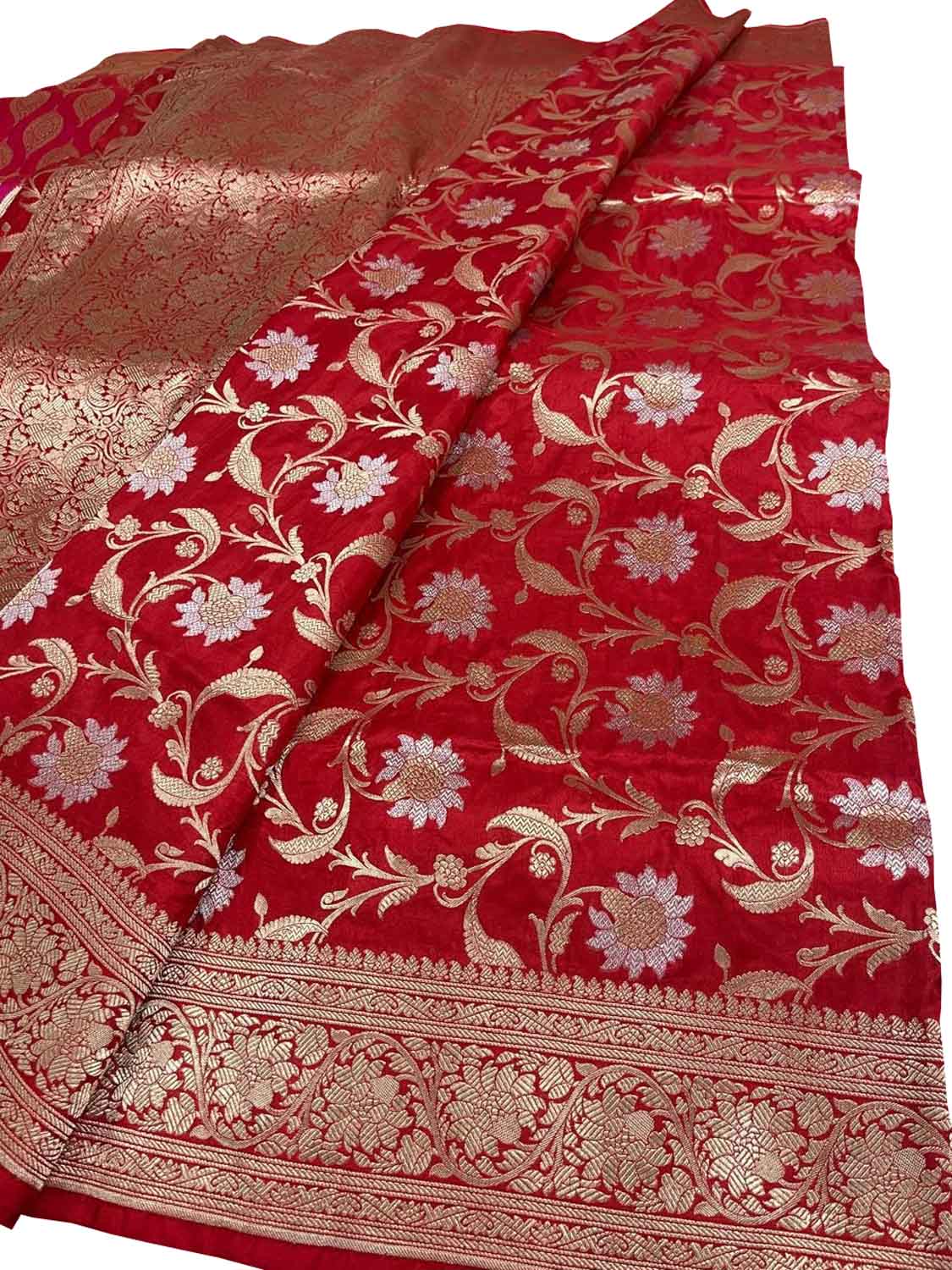 Exquisite Red Banarasi Pure Katan Silk Handloom Saree - Luxurion World
