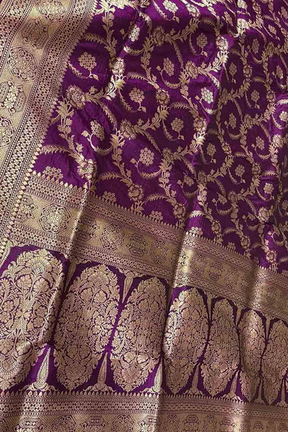 Elegant Purple Banarasi Pure Katan Silk Handloom Saree - Luxurion World