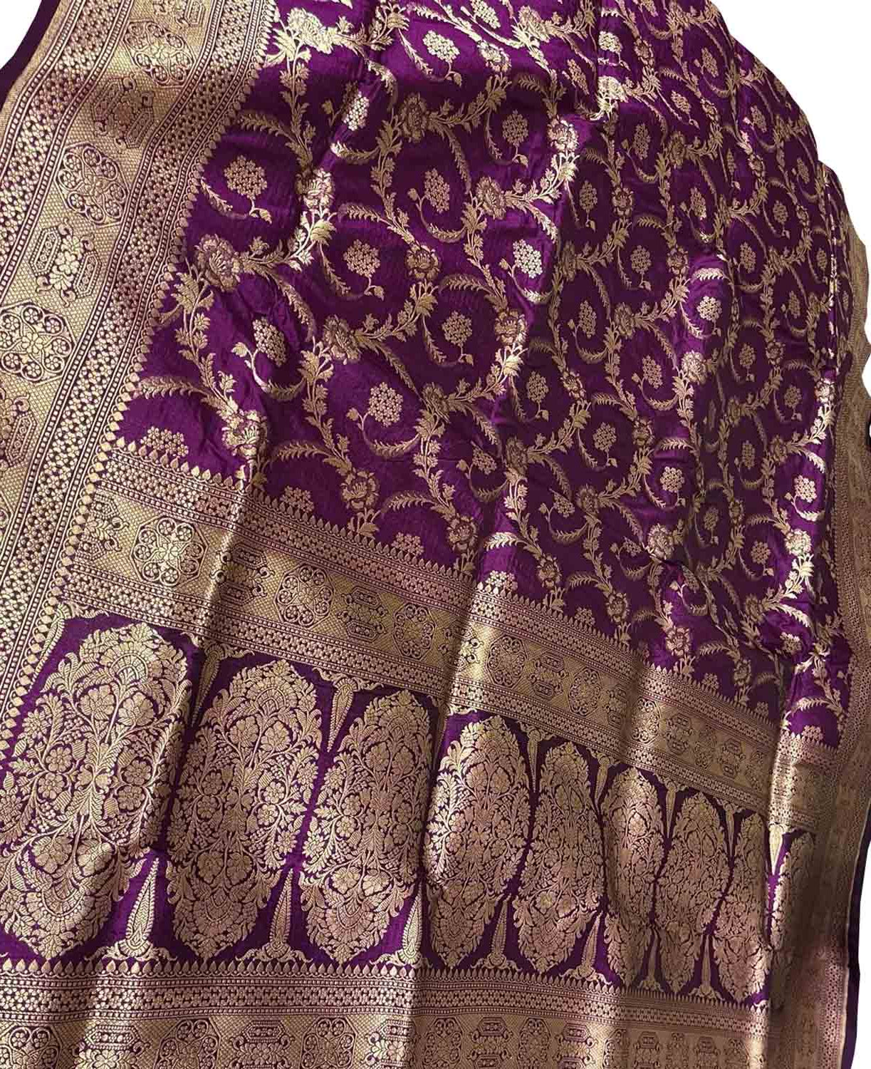 Elegant Purple Banarasi Pure Katan Silk Handloom Saree - Luxurion World